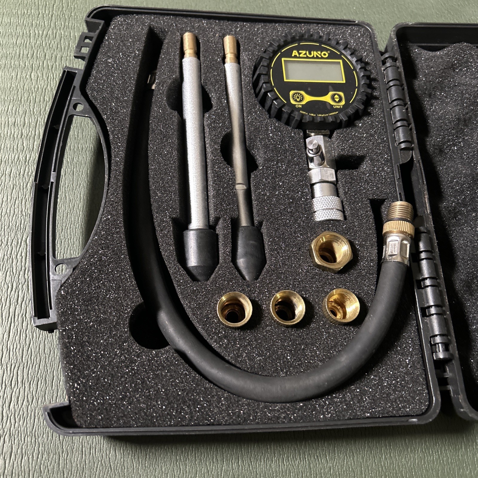DIGITAL COMPRESSION GAUGE Tester Kit with Adapter Hose for Petrol Engine AZUNO