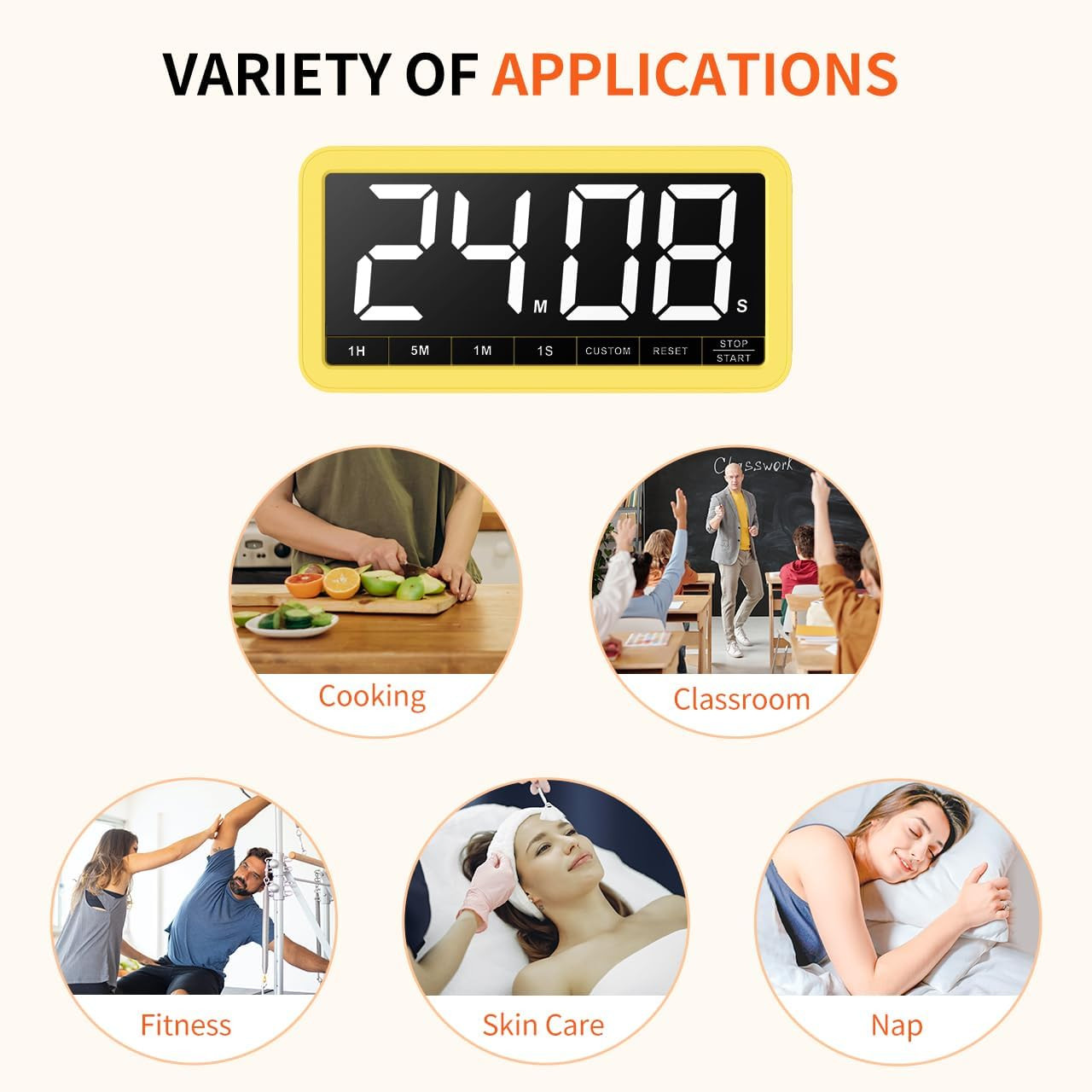 VOCOO Digital Kitchen Timer with 7.8” Extra Large Display, Magnetic, 3 Brightnes