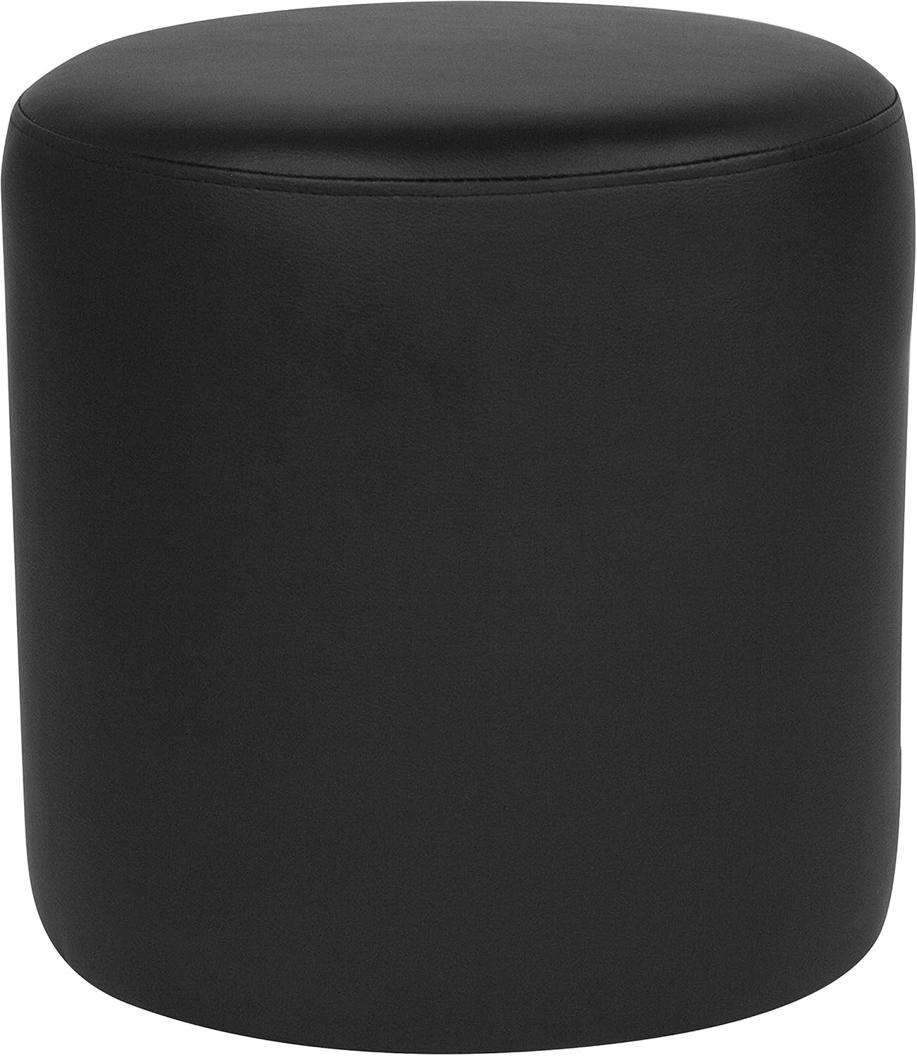 Stylish Barrington Black Leather Round Ottoman Pouf with Solid Wood Frame