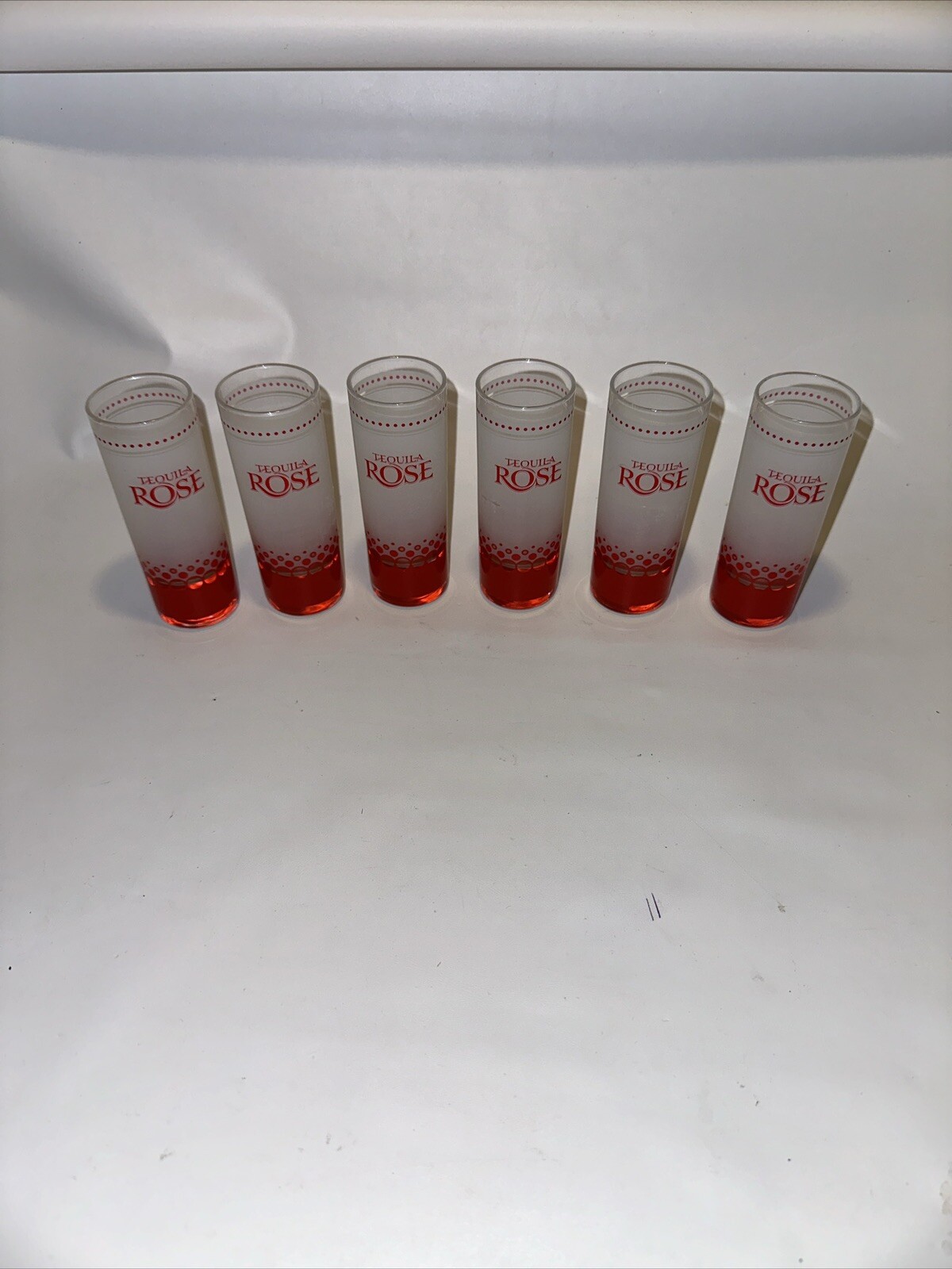 TEQUILA ROSE Tall Shot Glass Red White TEQUILA ROSE DESIGN Lot Of 6