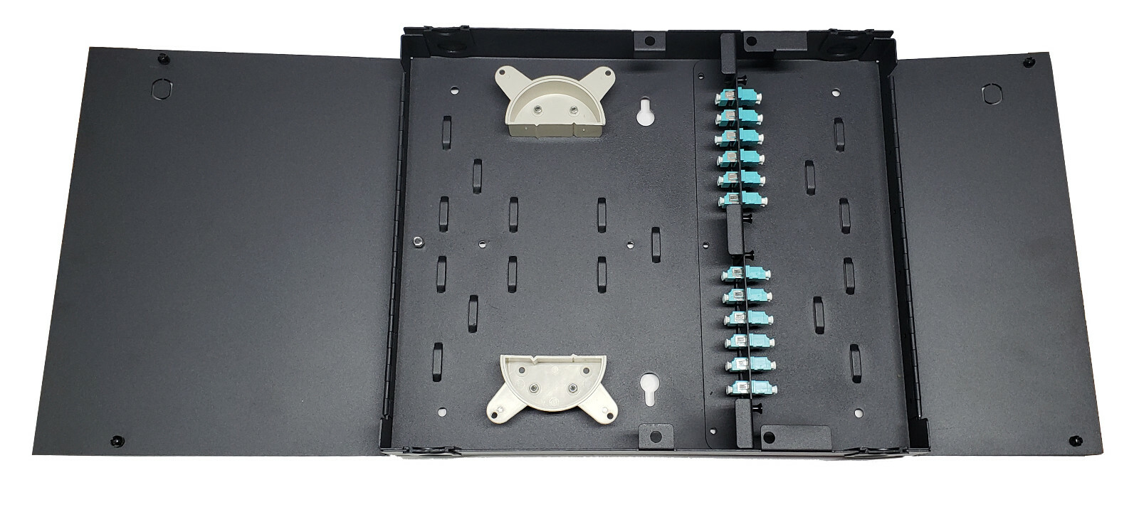 24 Fiber Dual Door Wall Mount, 12 LC Duplex Adapter, Patch Only 50/125 Multimode