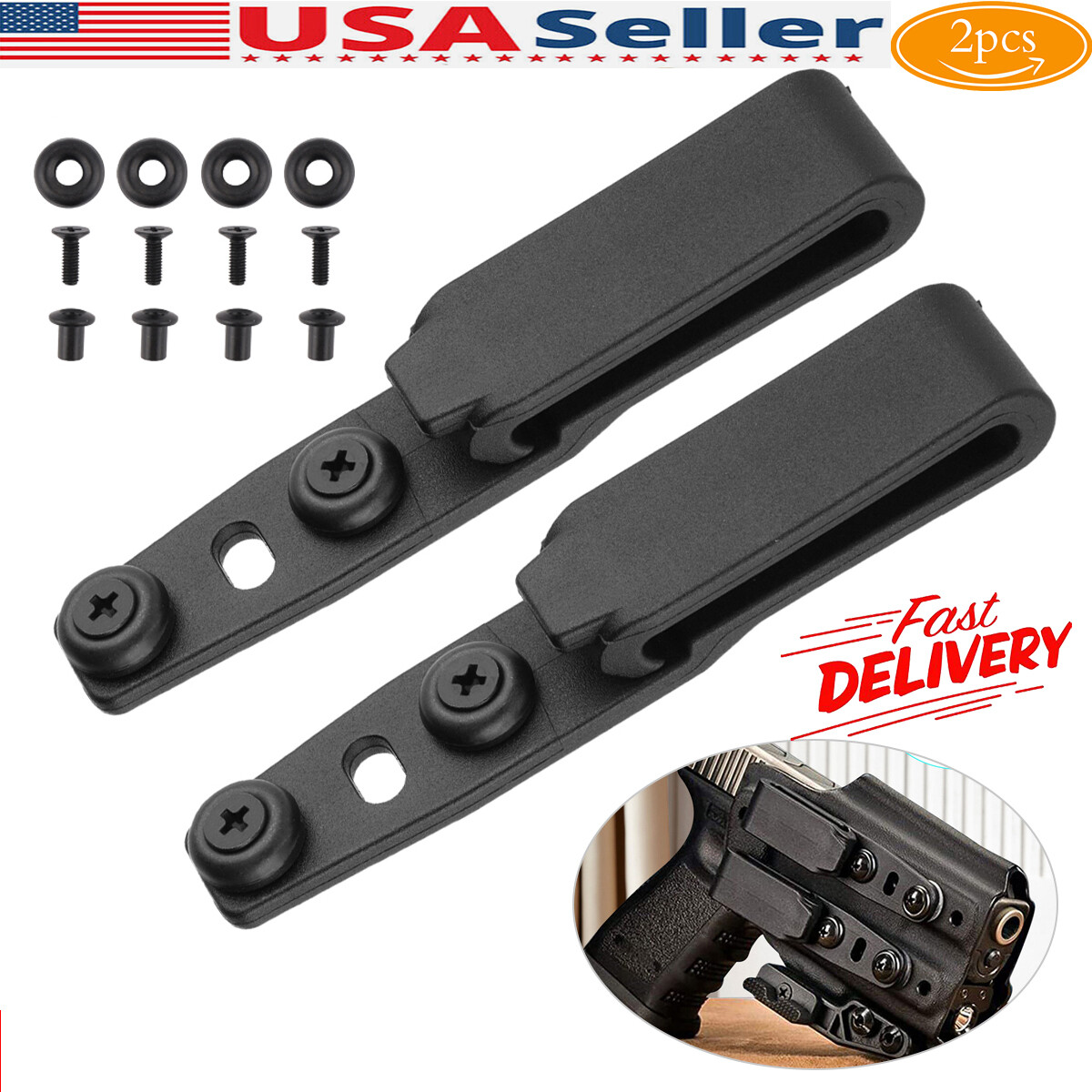 2 Sets 3-Hole Holster Clip Belt Quick Clips Screw For IWB OWB Kydex