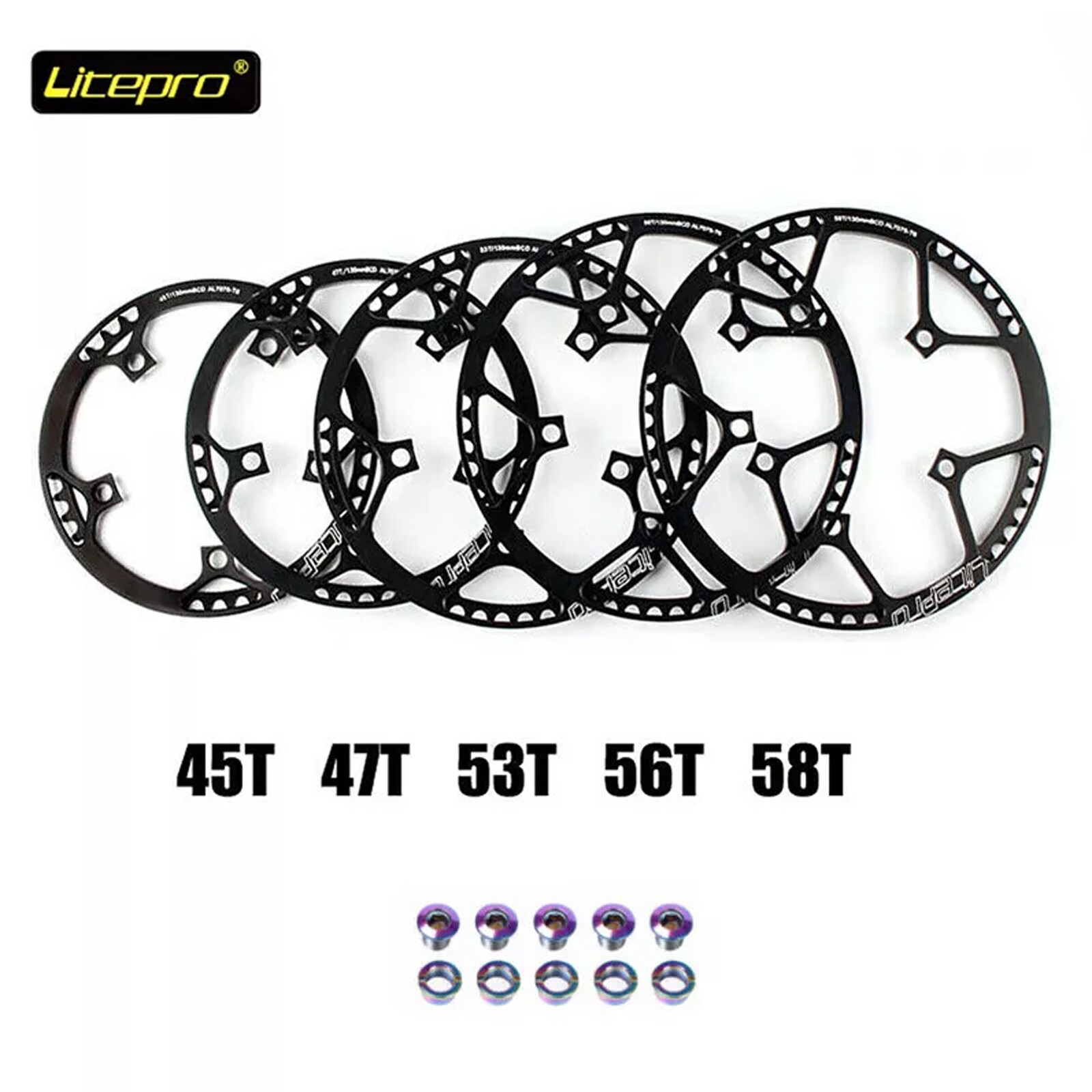 Litepro 130BCD ChainRing 45-58T W/Guard Road Folding Bike Single Chain Bolts CNC