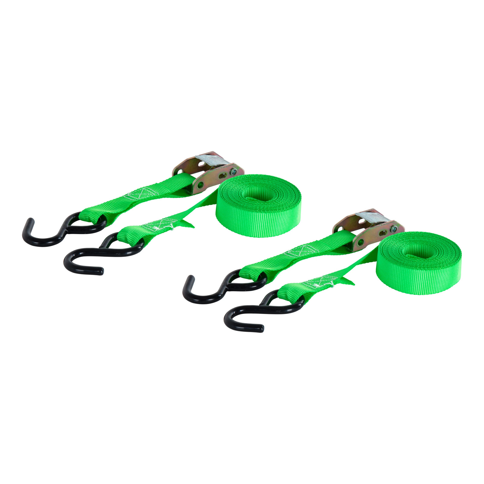 Curt-15' Dark Green Cargo Straps with S-Hooks (300 lbs, 2-Pack)