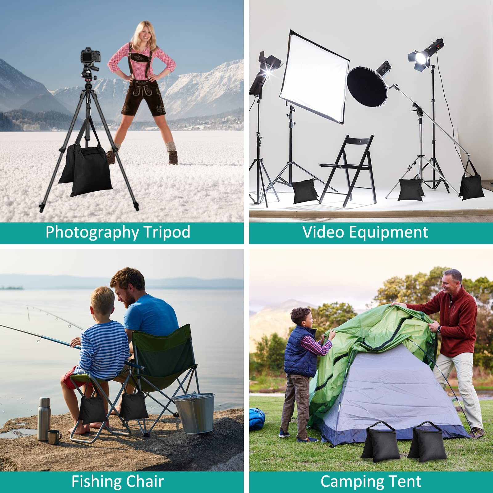 Aimosen 4 Packs Sandbags Weight Bags for Light Stand Photography 4PCS, Black