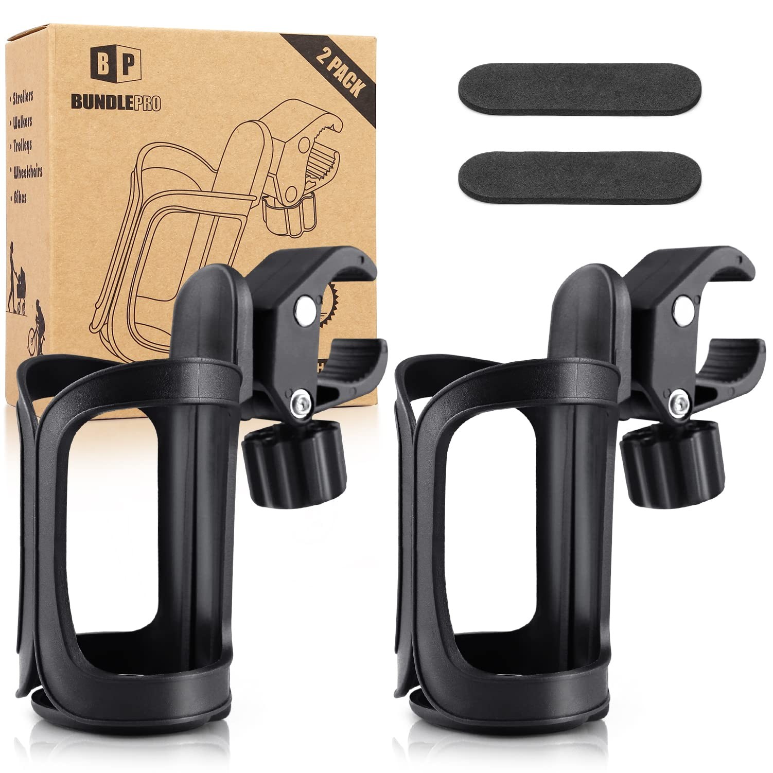 2-Pack Universal Pram Stroller Wheelchair Cup Holder Adjustable Drink Organizer