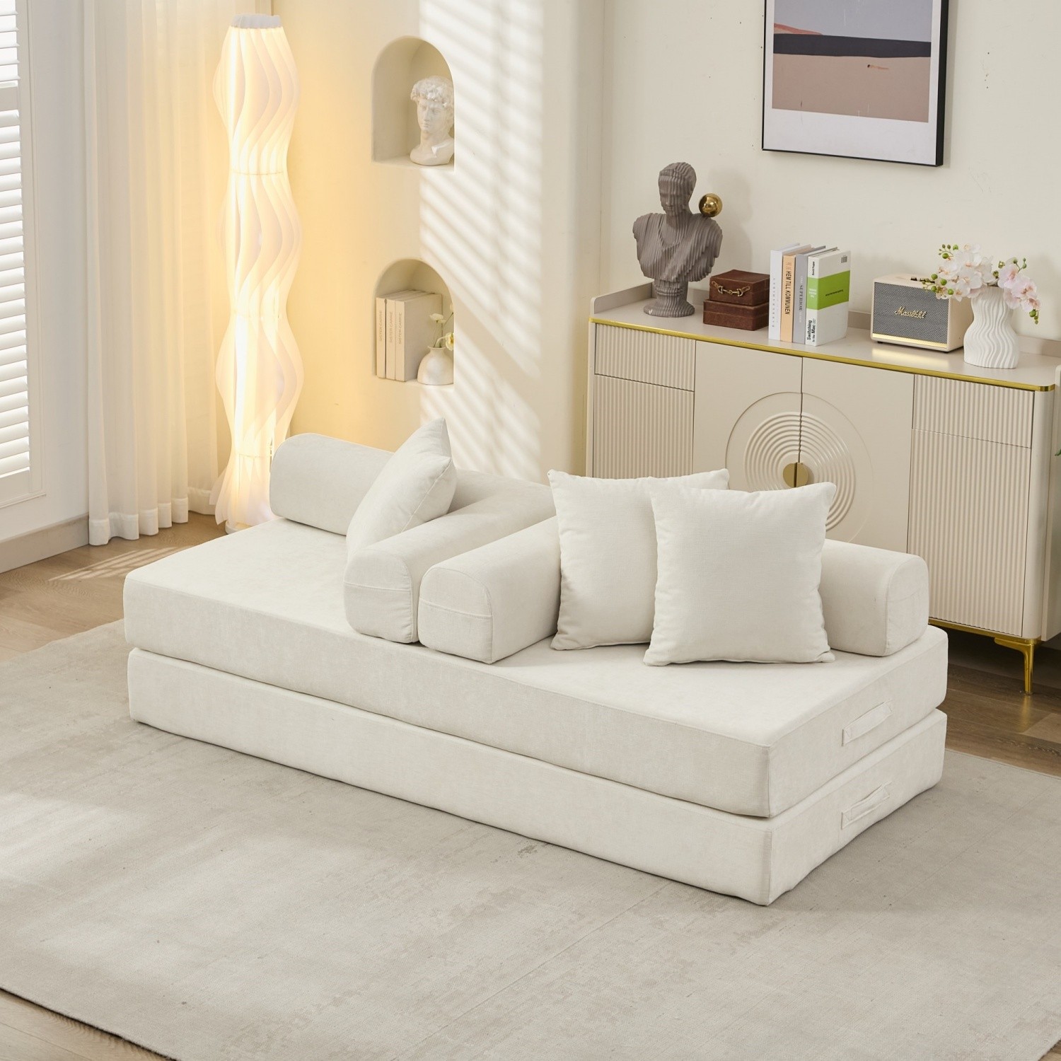 Convertible Sleeper Sofa Bed Floor Couch Sofa Chair Folding Sofa Bed w/ Pillows