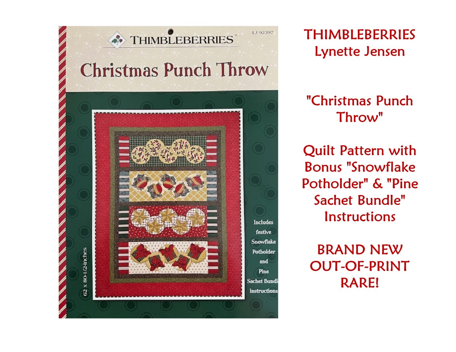 Thimbleberries RARE, NEW, OOP & Festive! CHRISTMAS PUNCH THROW Pattern 62" X 80"