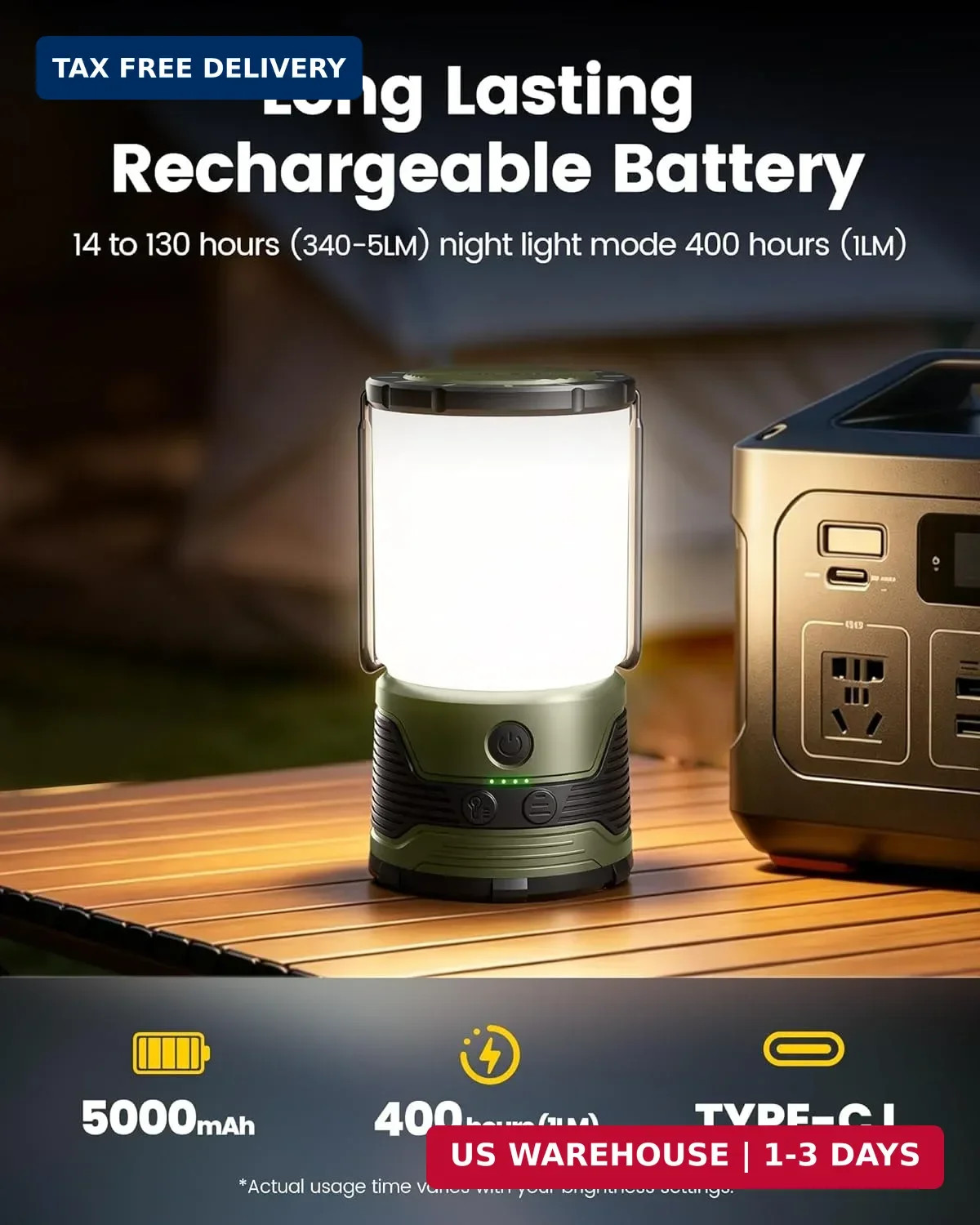 1200LM LED Camping Lantern Rechargeable, 7 Light Modes, 5000mAh Power