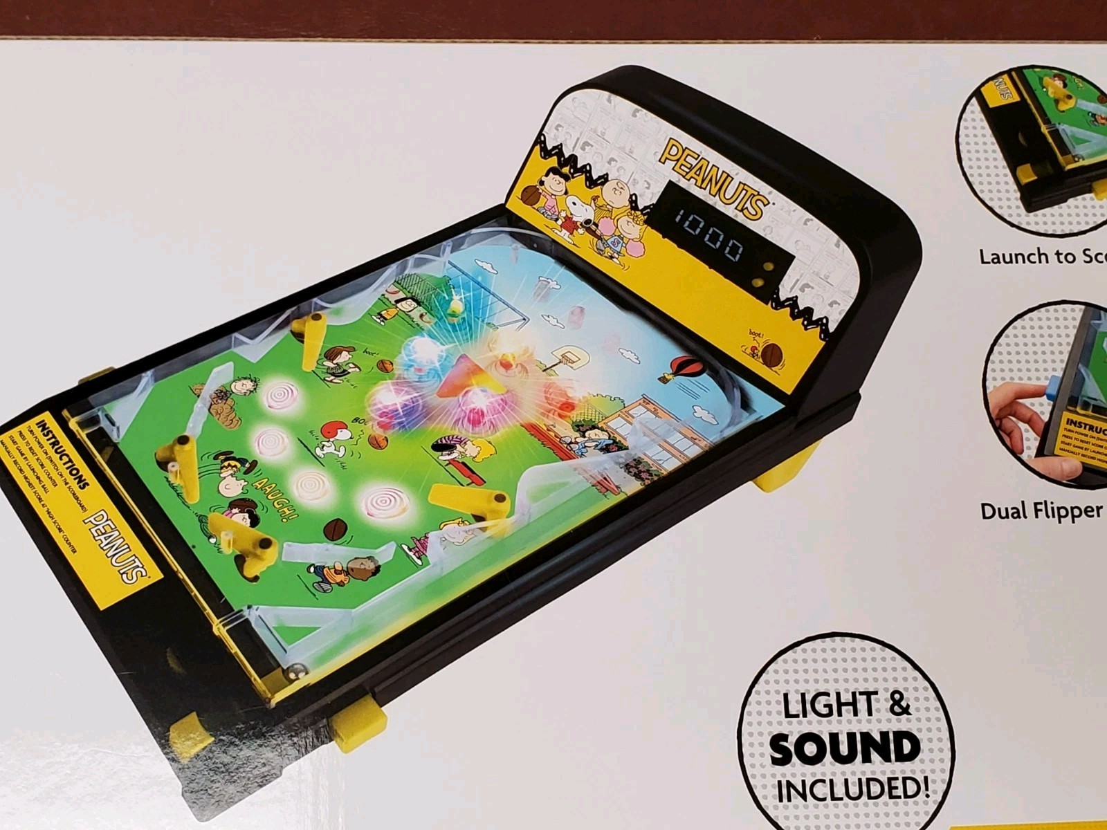 Peanuts SNOOPY Electronic Tabletop Arcade Game PINBALL Machine w/ Lights & Sound