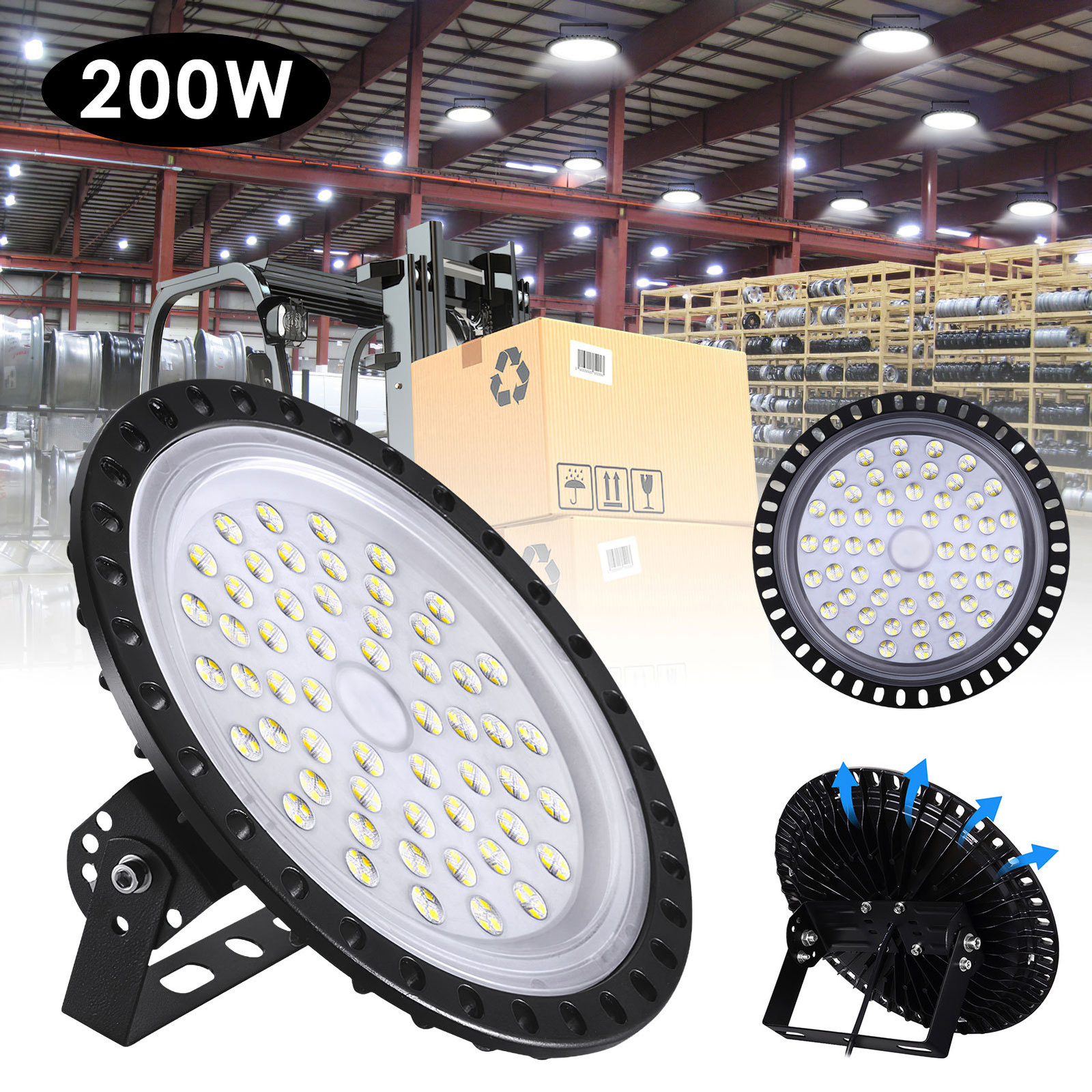 1 Pack 200W UFO LED High Bay Lights Daylight Garage Shop Area Light Lighting