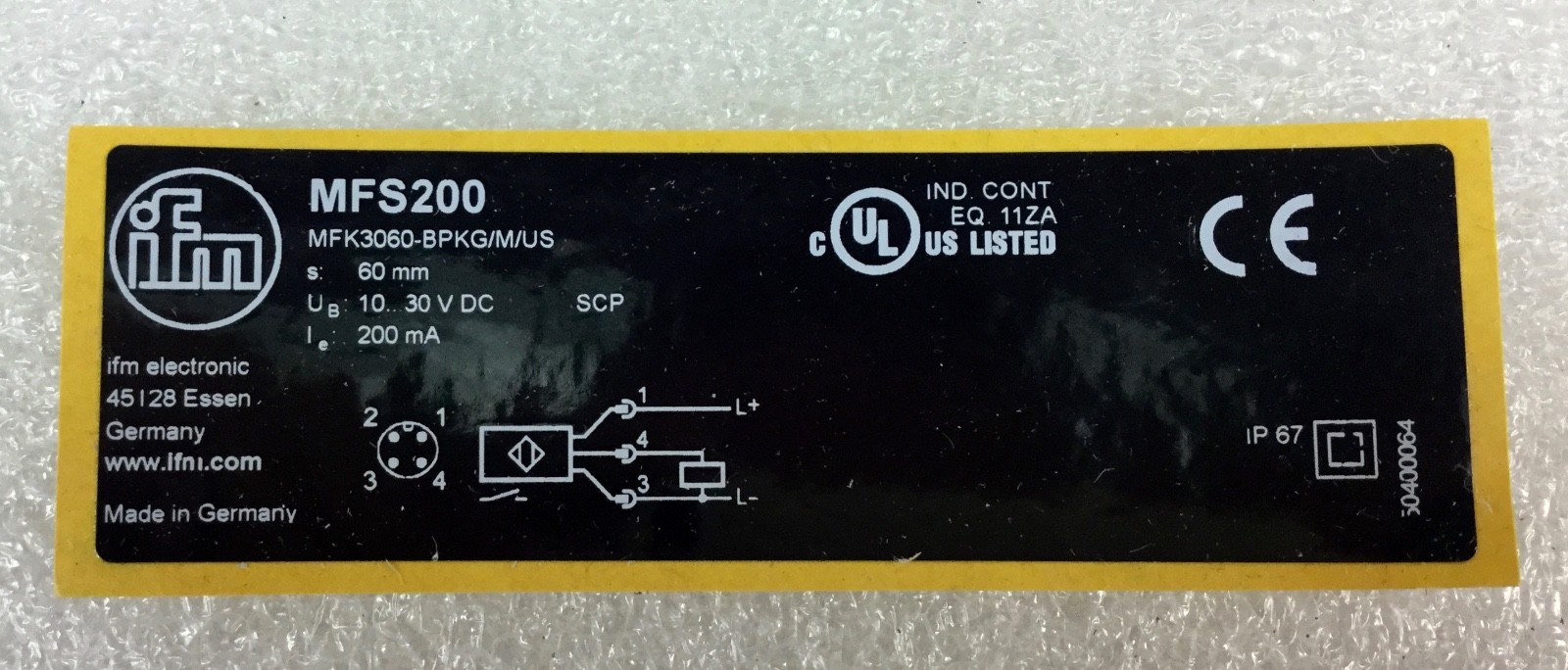 EFECTOR MFS200 PROXIMITY SWITCH 10-30VDC MFK3060-BPKG/M/US-104-DPS NEW IN BOX
