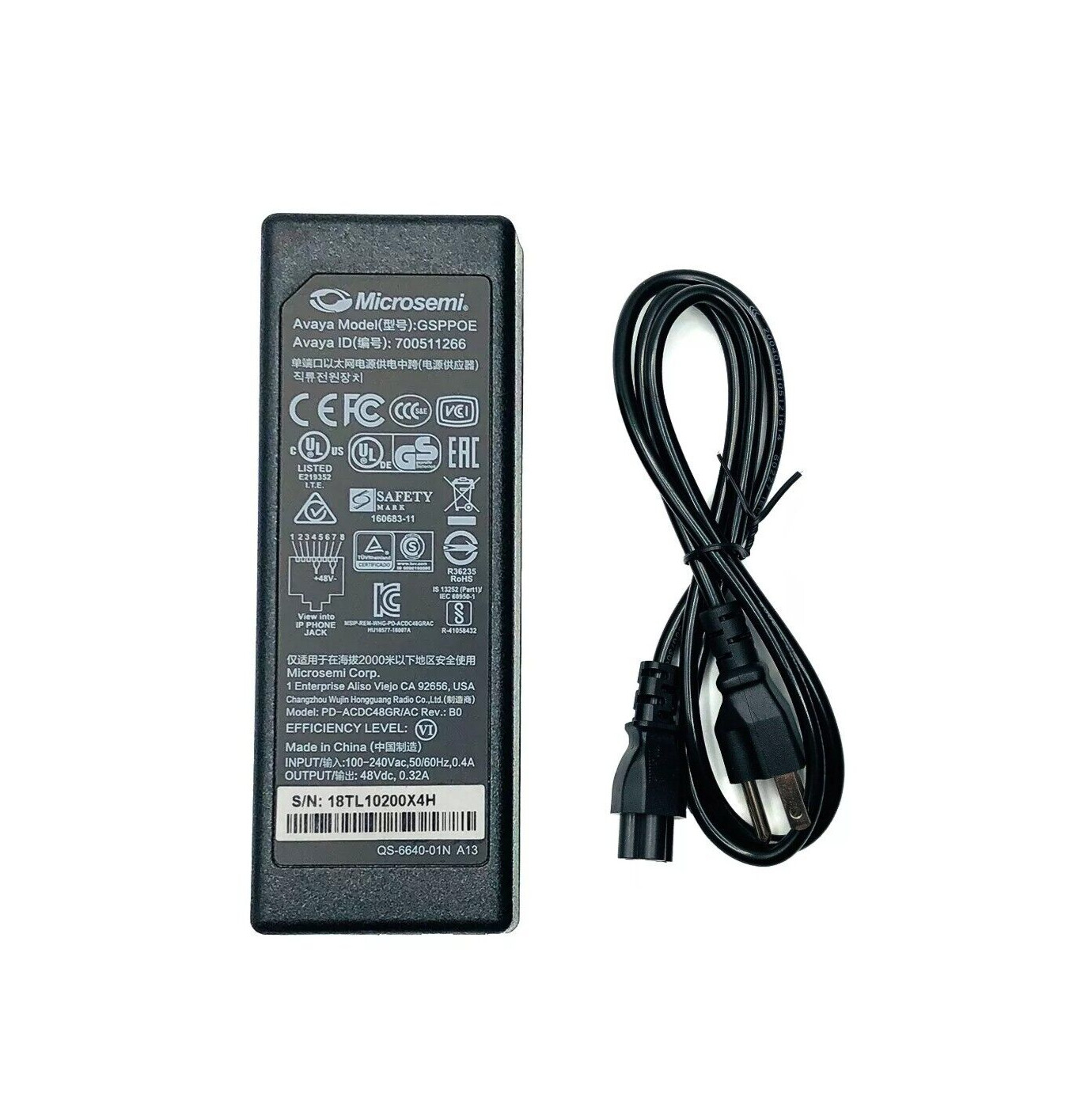 Genuine Microsemi PoE Injector for Avaya 9620L 9620 9620C 9630 9630G 9640 Phone