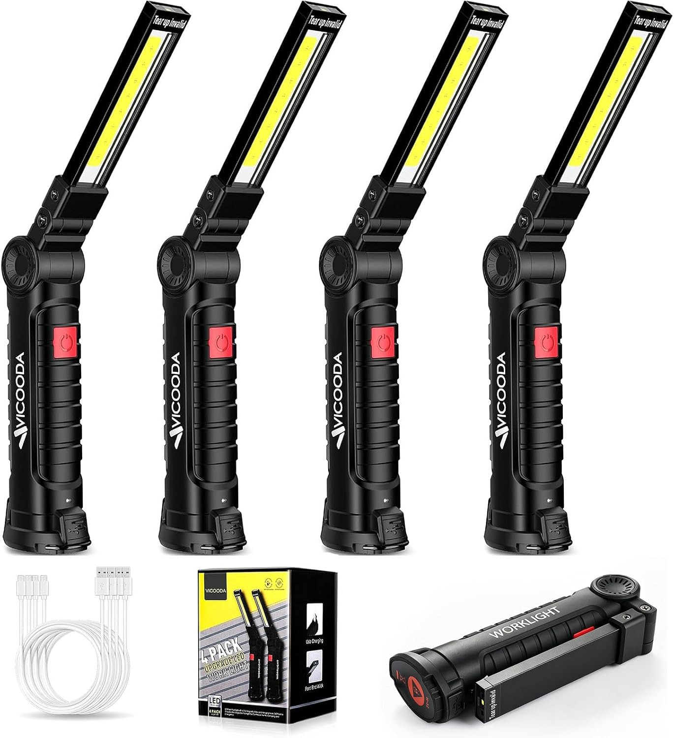 LED Rechargeable Work Light with Magnetic Base Hanging Hook, 360° Rotate 5 Modes