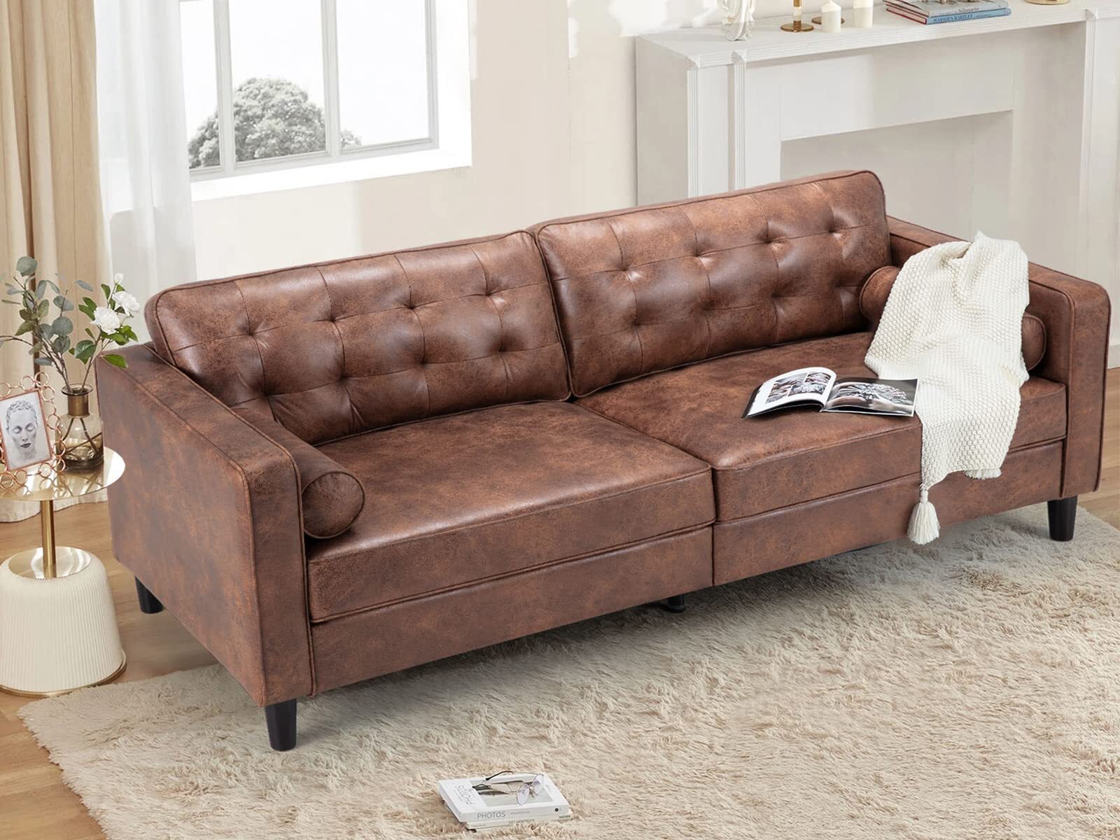 84.2'' Mid-Century Modern Sofa Comfy Sofa Couch With 2 Pillows for Living Room