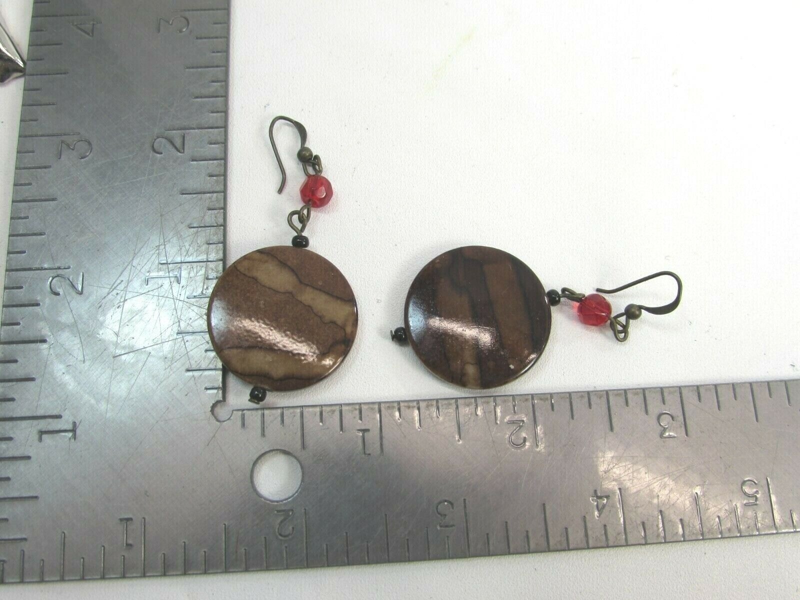 Vintage Brown Red Beaded Drop Dangle Earrings Pierced Hook 50020