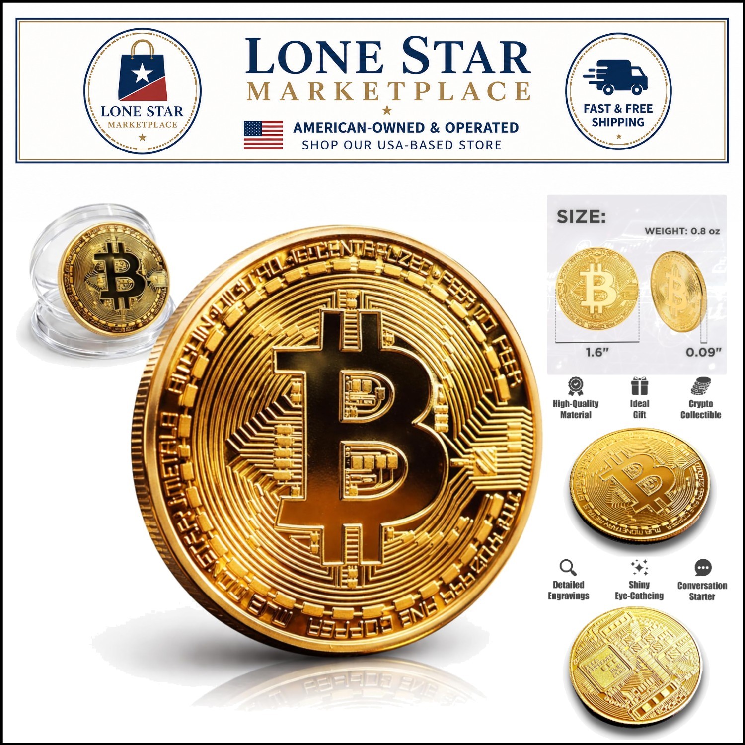 Elegant Commemorative Bitcoin Coin for Crypto Enthusiasts – Gift-Ready Display