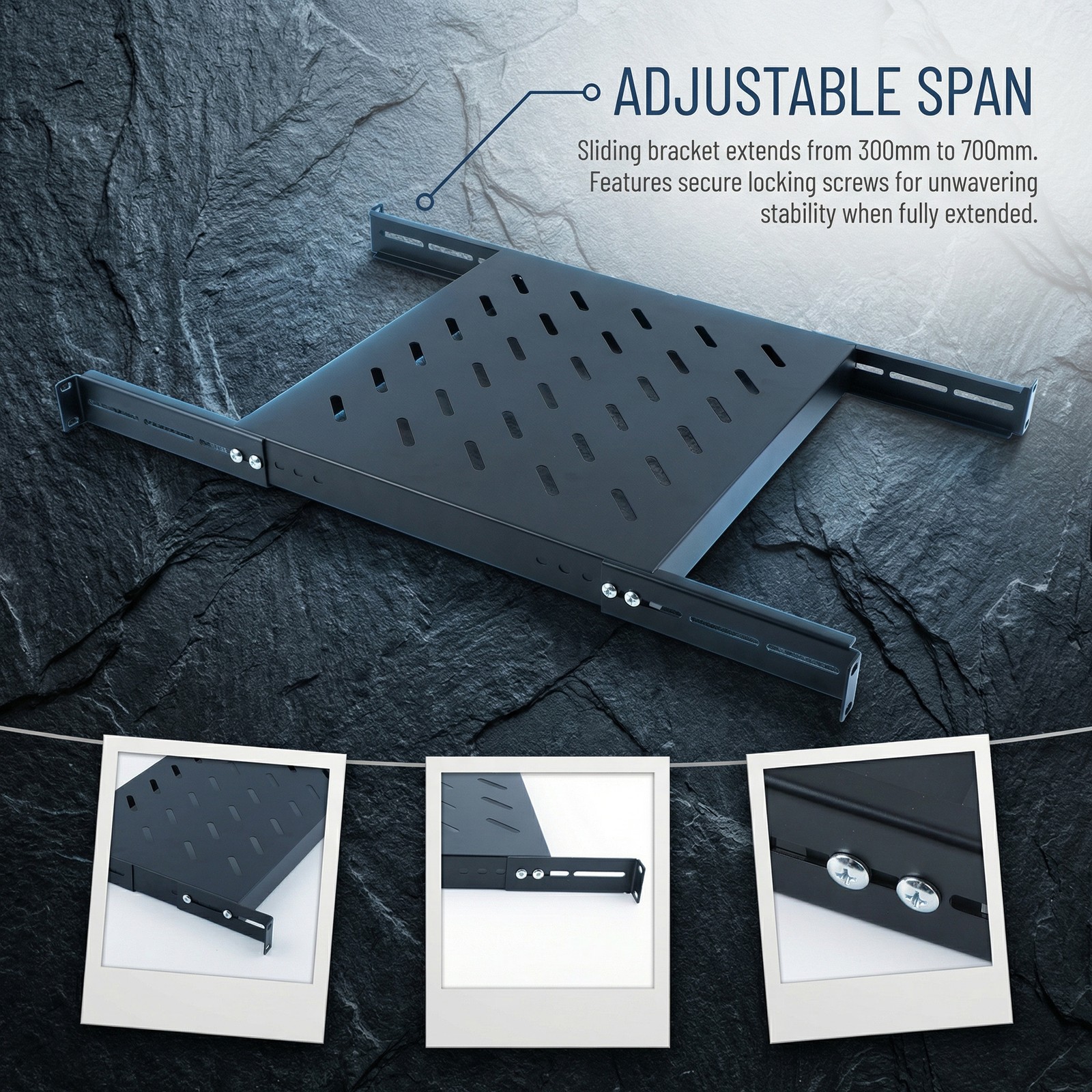 19" Rack Mount ADJUSTABLE Pull-Out Sliding Keyboard Mouse Network Shelf Tray