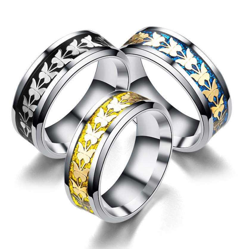 8MM Stainless Steel Men Women Butterfly Ring Wide Band Size 6-13