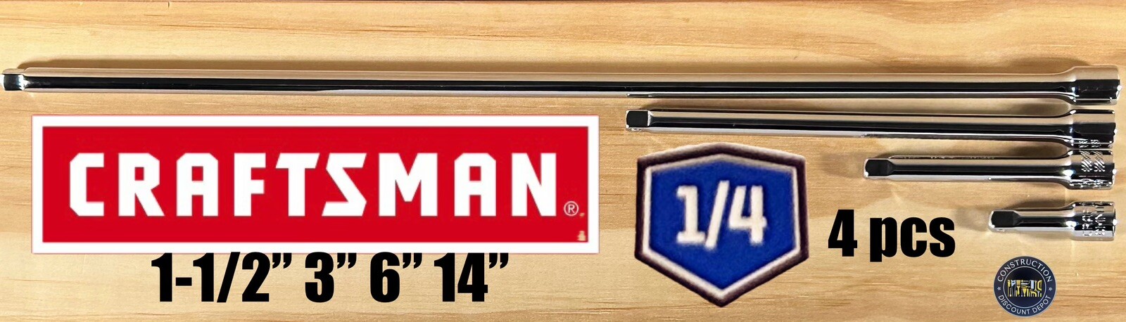 Craftsman 1/4" Drive Socket Extension Bar Set Includes 14" 6" 3" 1-1/2"