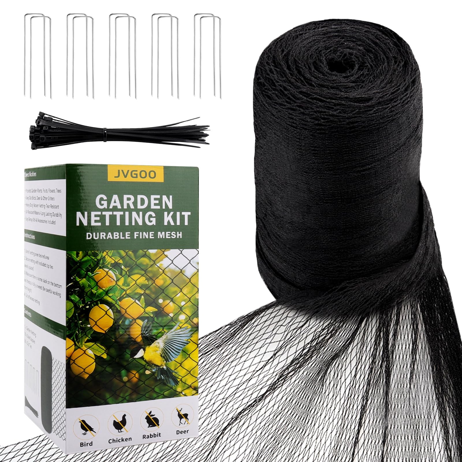 Jvgoo Bird Netting for Garden, 13 x 40 FT 13 x 40 FT, Black