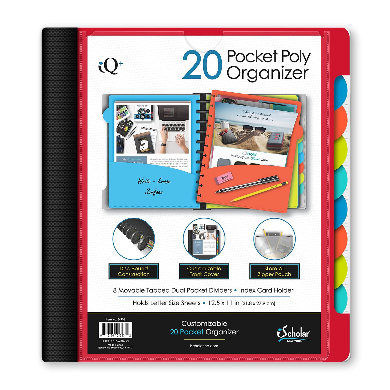 20 Pocket Folder With Zipper Pouch Color May Vary 34906