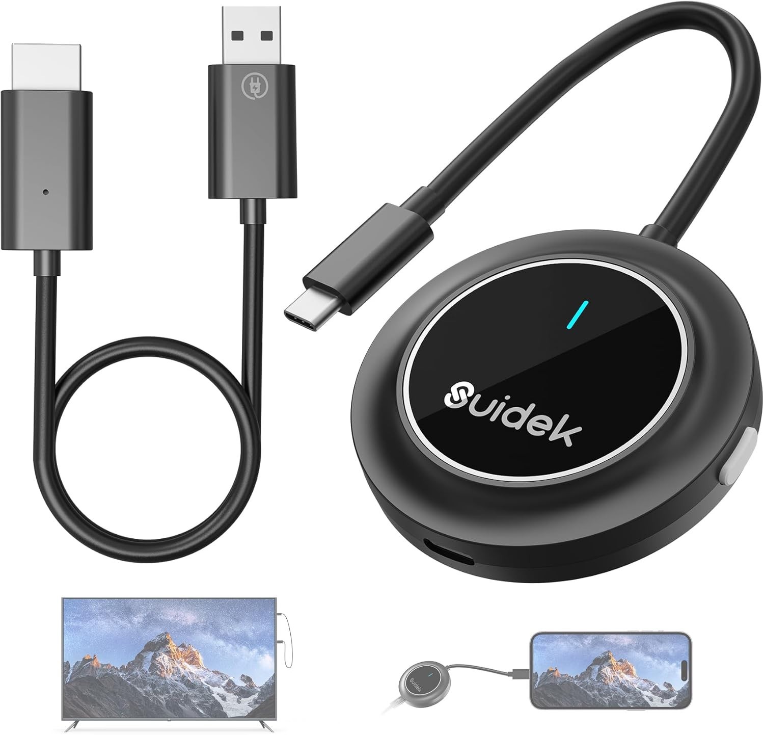 SUIDEK Wireless HDMI Display Dongle Adapter with PD3.0 100W, 4K