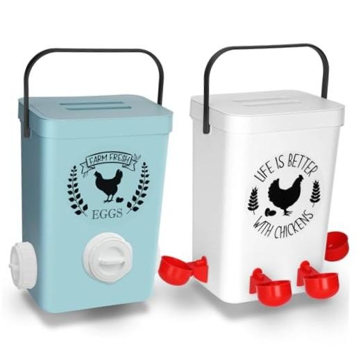 No-Waste Chicken Feeder & Waterer Set, 3 Gallon Automatic Waterer and 15 lb