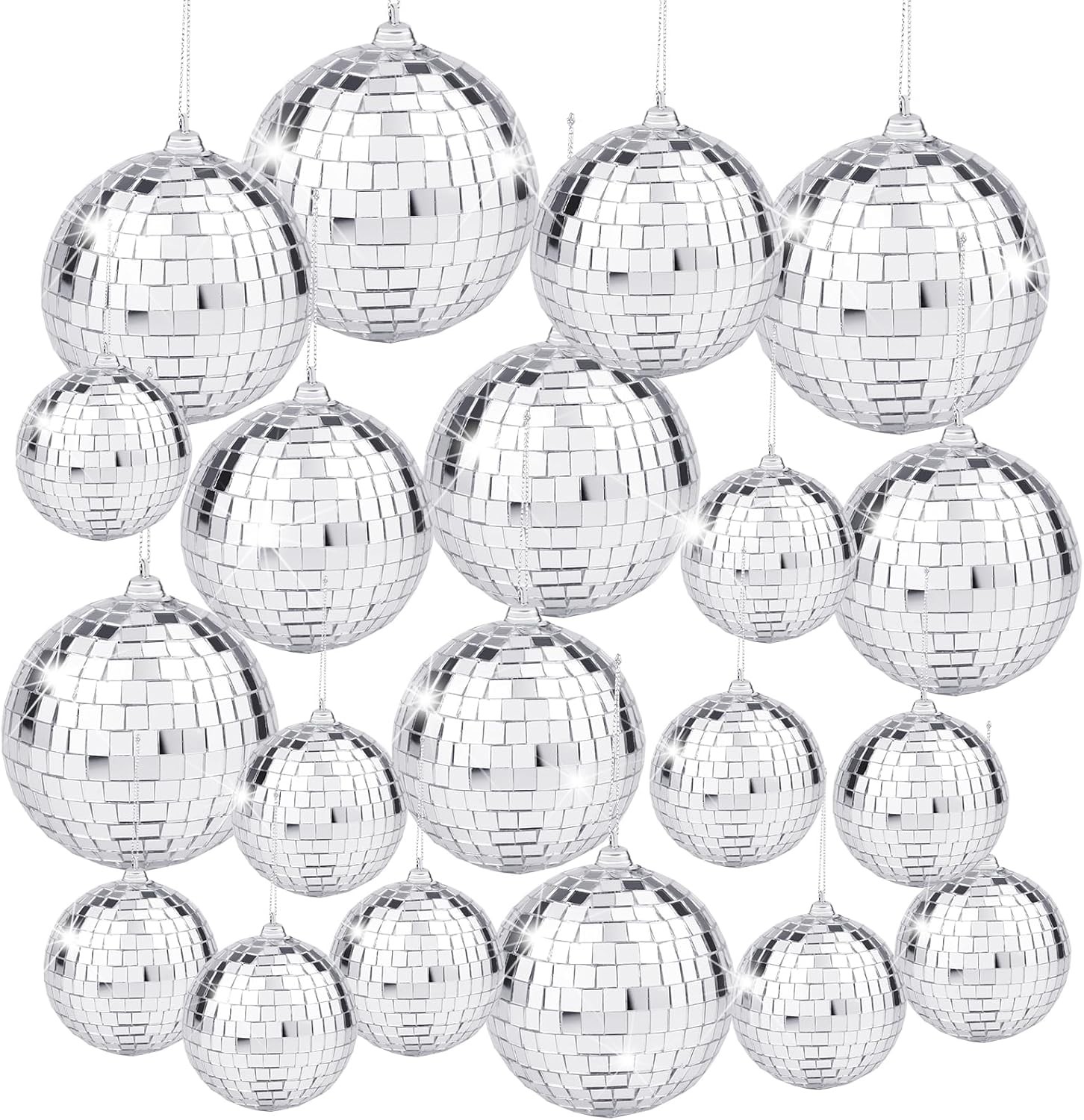 20pcs Disco Mirror Balls Silver Hanging Ball for 50s 60s 70s Disco DJ Light E...