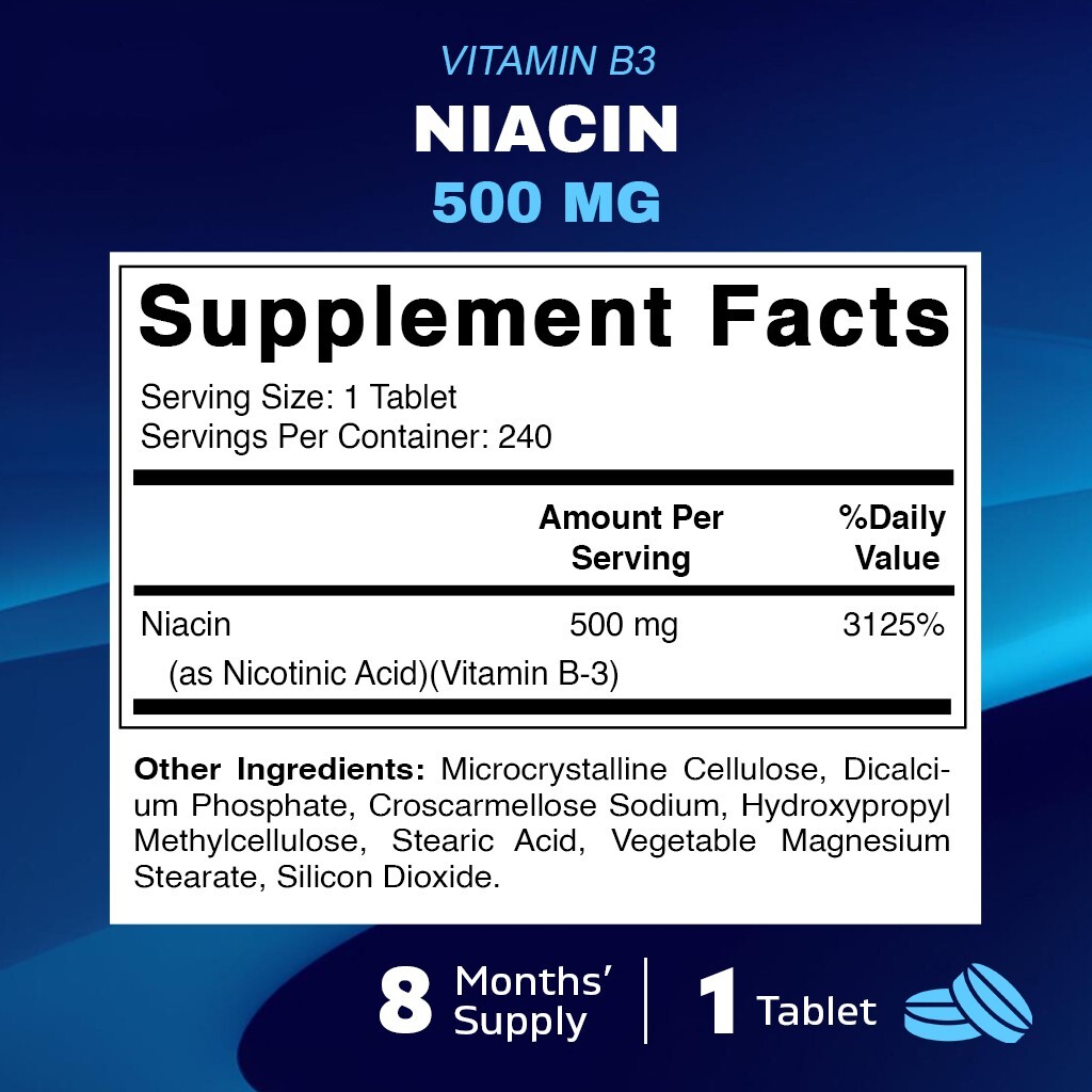 Vitamatic Niacin (Vitamin B3) 500mg, Sustained Release - 240 Tablets