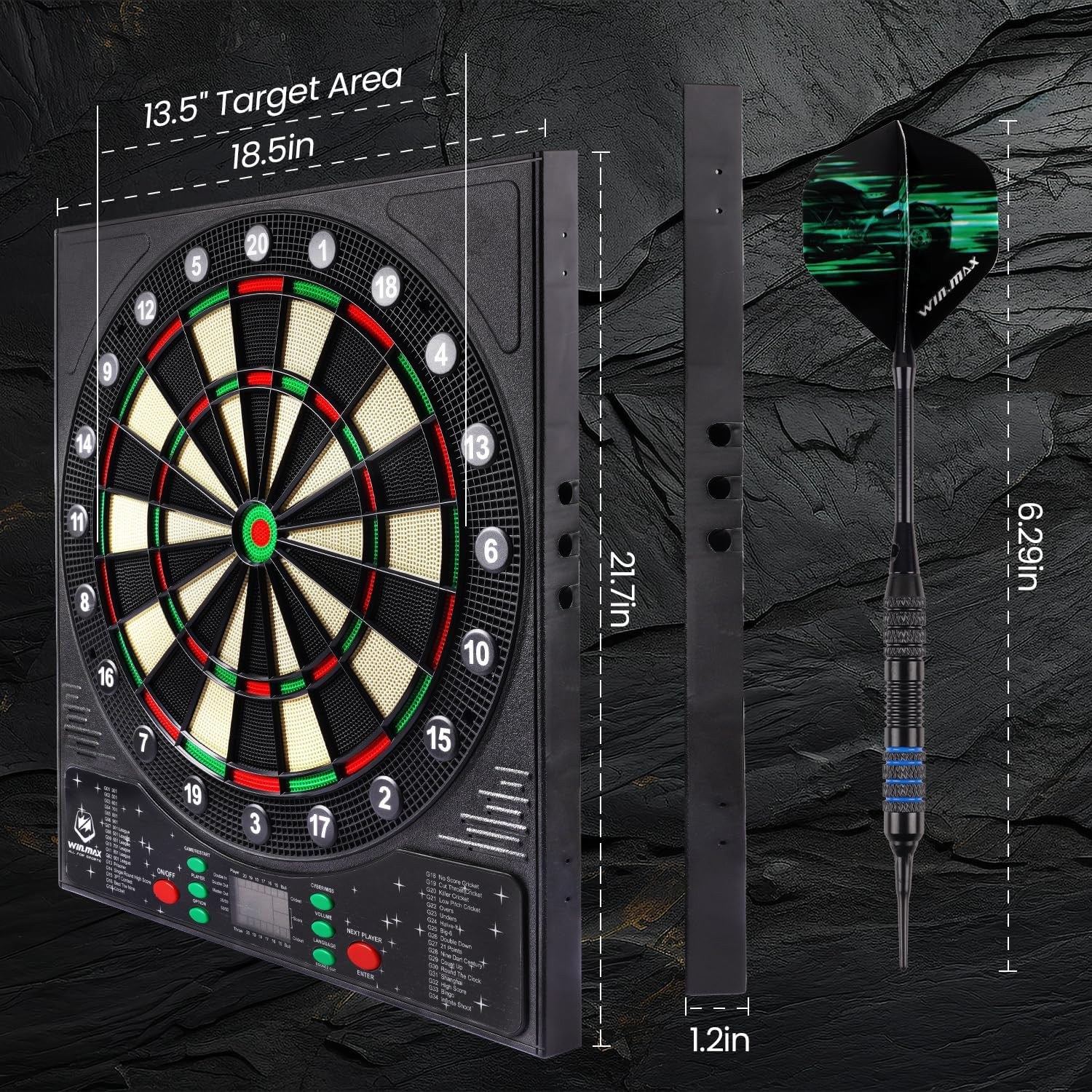 LED Electronic Dartboard with Auto-Scoring, 12 Darts & 8-Player Mode