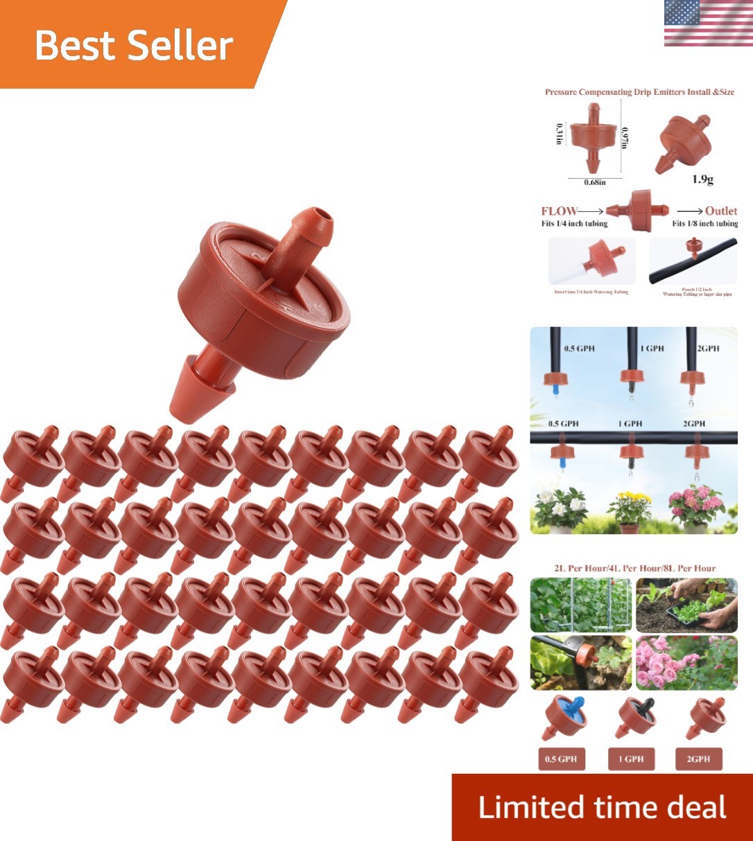 200 Pcs 2GPH Pressure Compensating Drippers for Efficient Garden Irrigation
