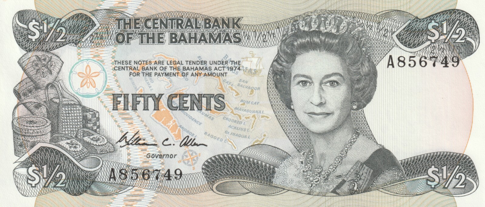 Bahamas 1974 50 Cents Uncirculated Banknote Pick 42a Bargain Bin