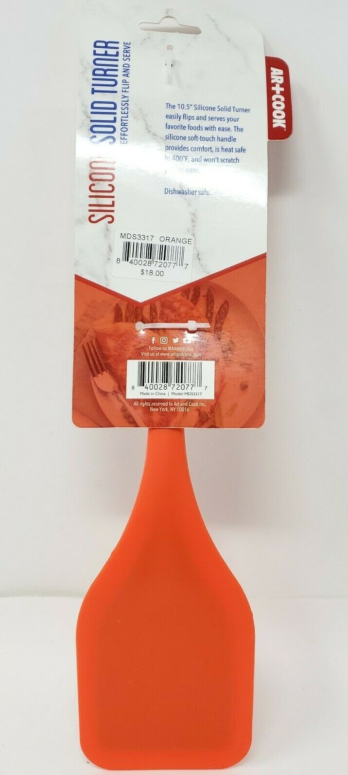 Art & Cook 10.5" Silicone Solid Turner, Kitchen Cooking Serving Utensil, Orange