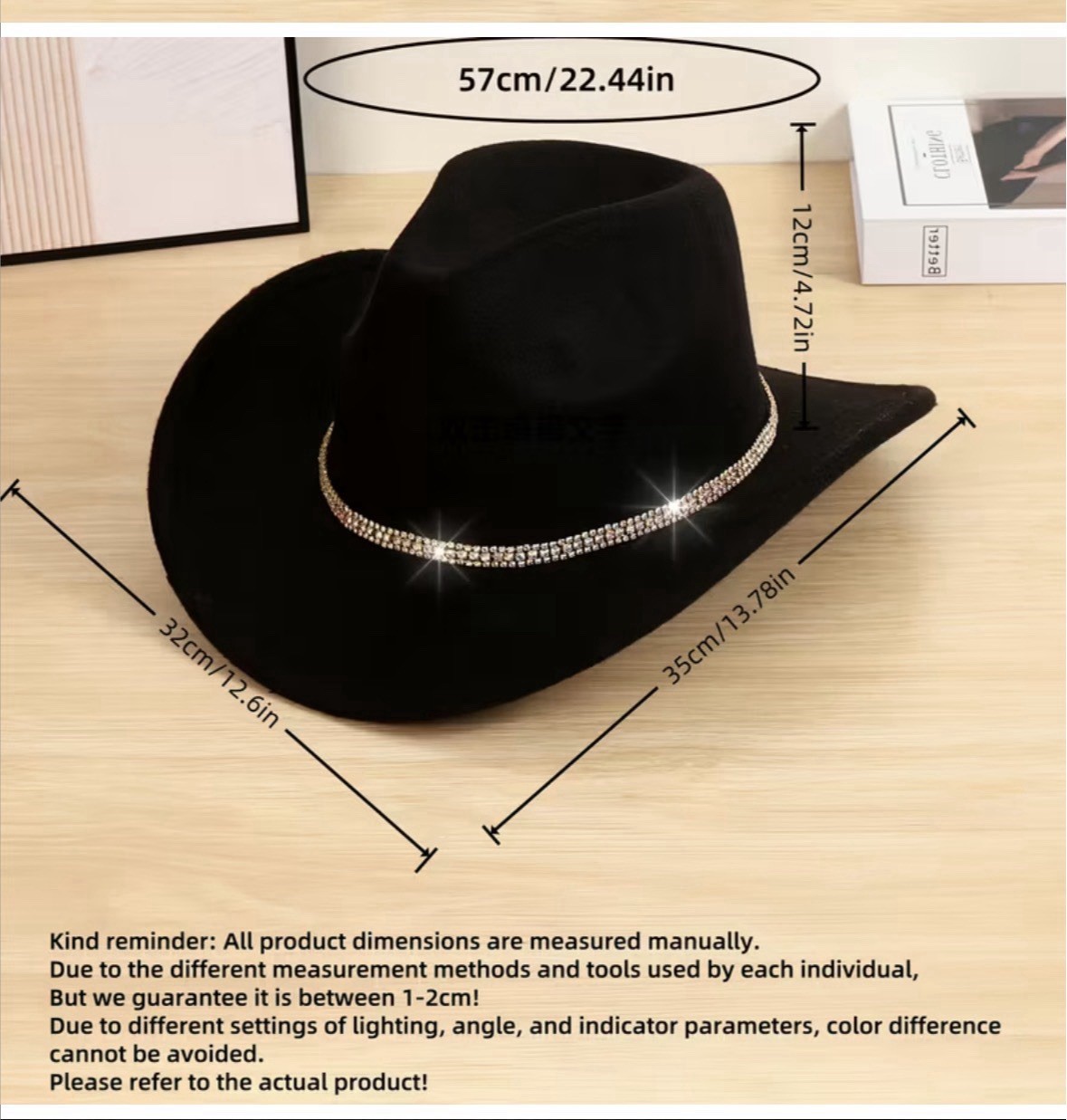 Black Cowboy Hat Multi Color Rhinestone Band Western Cowgirl Bling Fedora Style