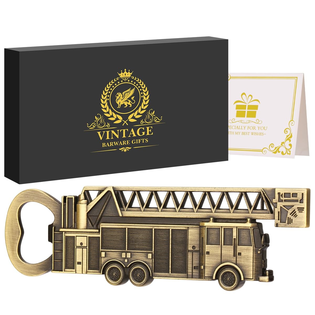 Fire Truck Bottle Opener – Firefighter Gifts for Men, Dad, Grandpa – Bronze F...