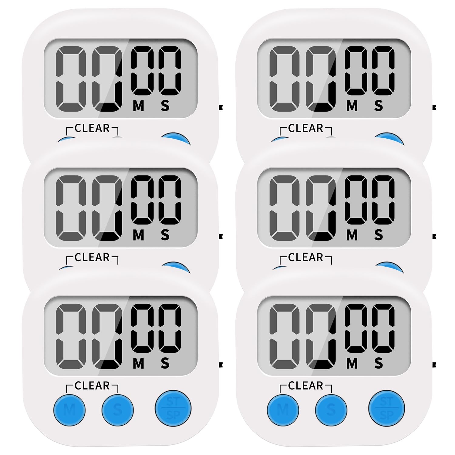 6 Pack Small Digital Kitchen Timer Magnetic Back and ON/Off Switch,Minute Sec...