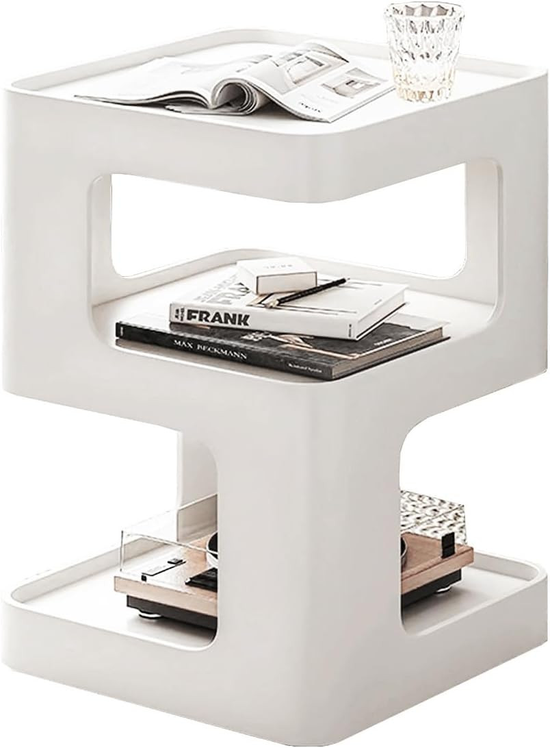 Modern Metal Side Table with Storage,Small End Table for Sofa & Couch,3-Tier Com