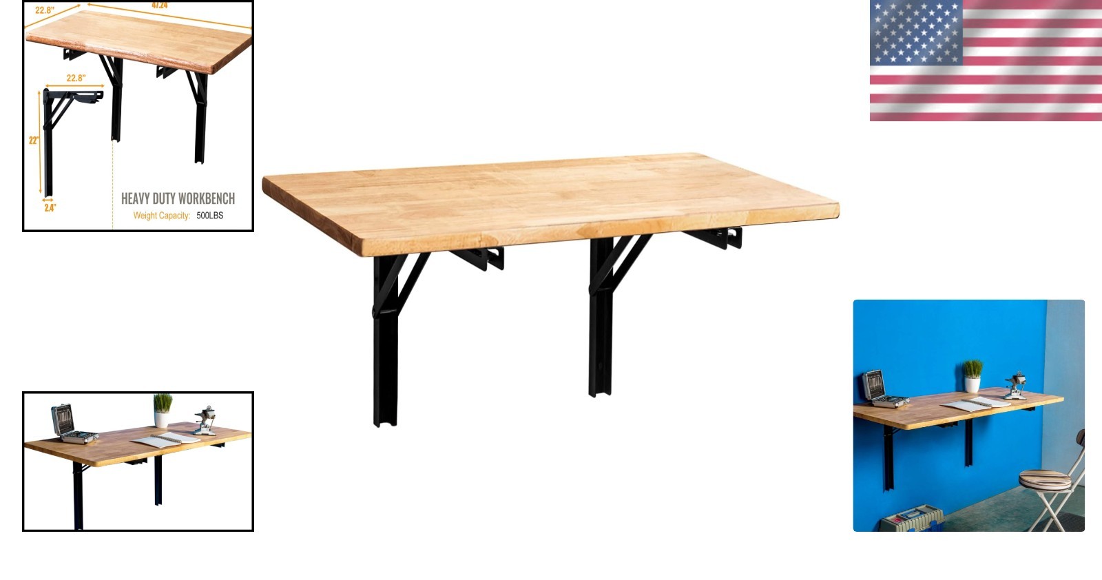 Heavy-Duty Folding Workbench 47.24 x 19.68 Inch - Wall-Mounted Utility Solution