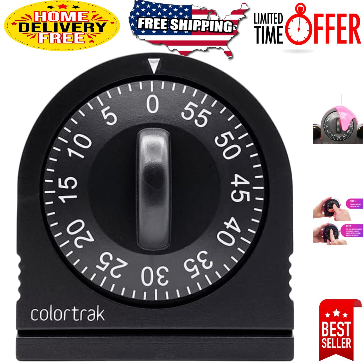 Visual 60-Minute Timer in Black - Ideal for Kids' Activities and Timeouts
