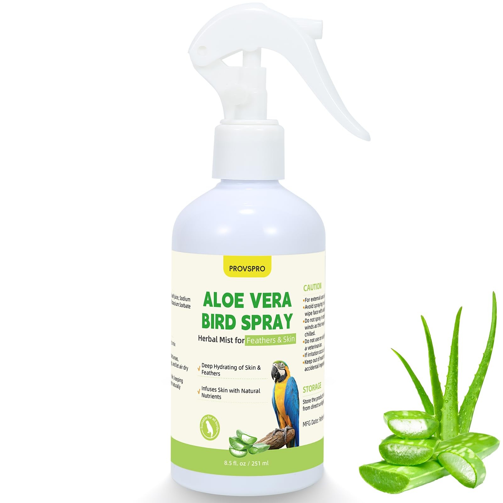 Aloe Vera Bird Spray, Moisturizes Feathers Soothes Dry Itchy Skin, Supports M...