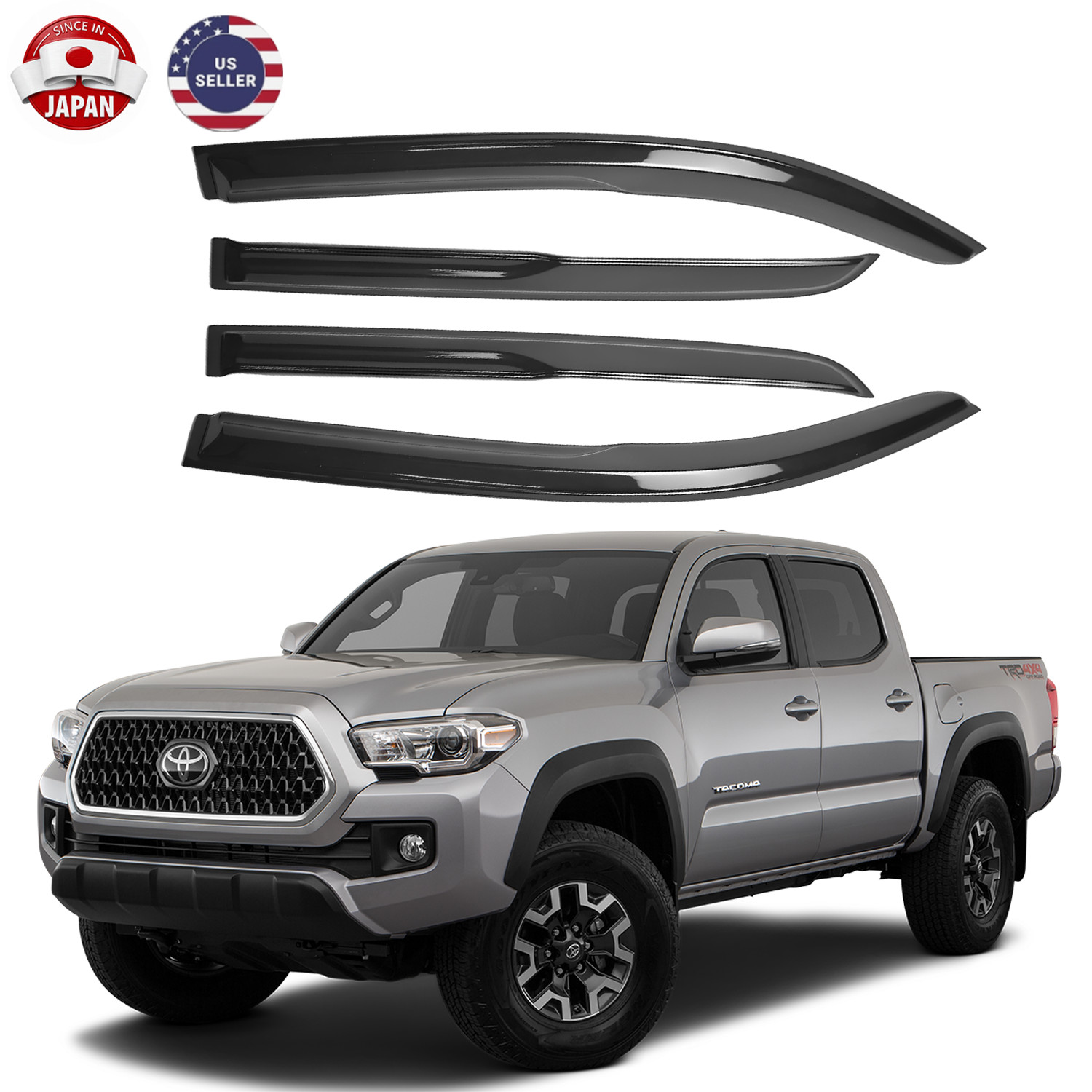 4X For Toyota Tacoma Crew Cab 2016-2023 Window Visors Rain Guards Deflector JDM