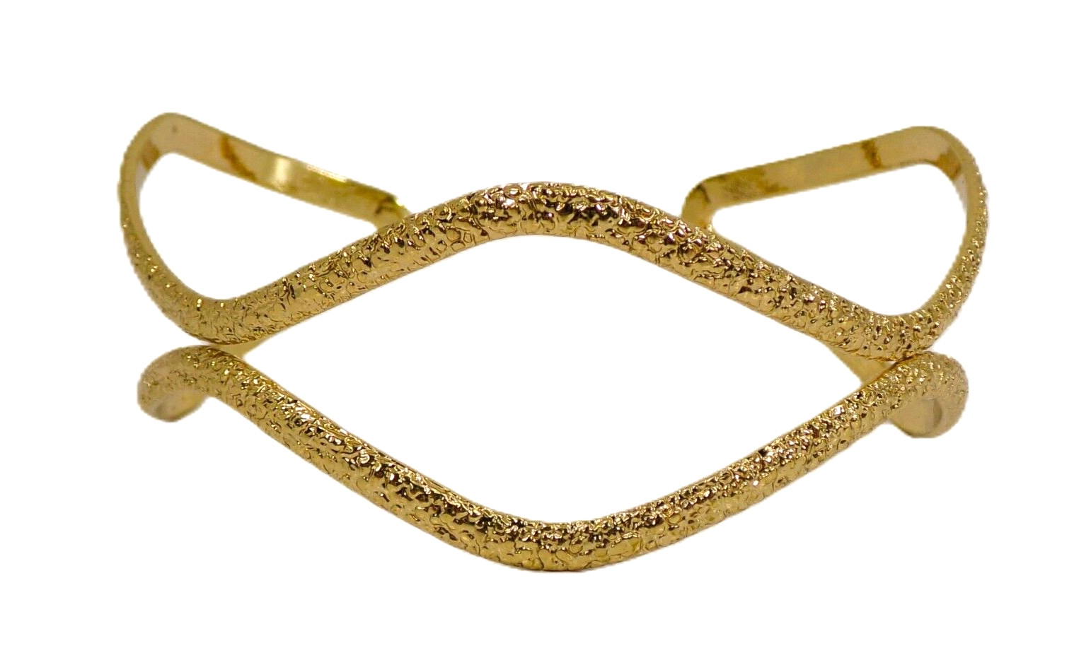 Gold fashion open cuff bracelet designed with a textured gold finish New