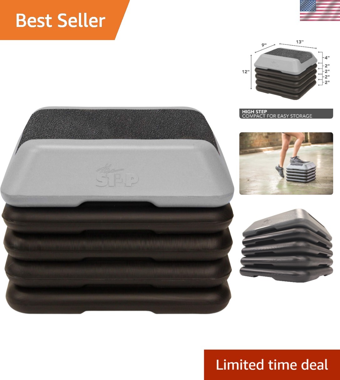 Home Gym Adjustable Aerobic Step Platform - Includes 4 Risers, Supports 275 lbs