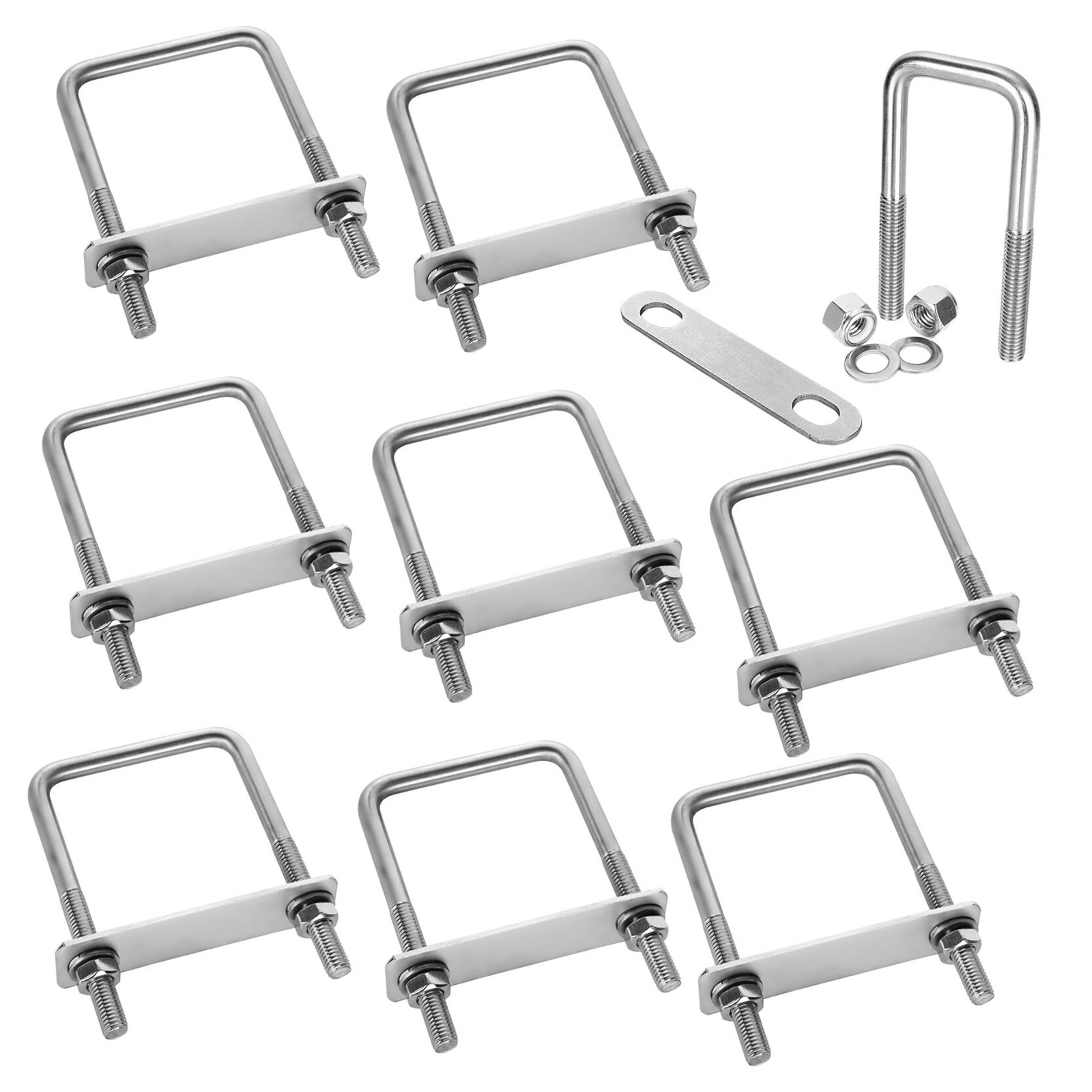 8 Pack Square U-Bolts 2-1/2" Inner Width 100mm Length 304 silver 2.5 inch