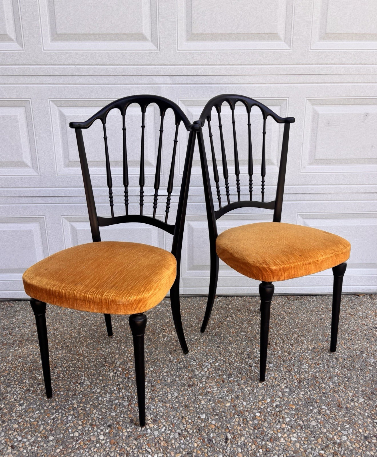 Mid 20th Century Black Chiavari Italian Chairs, A Pair Italy
