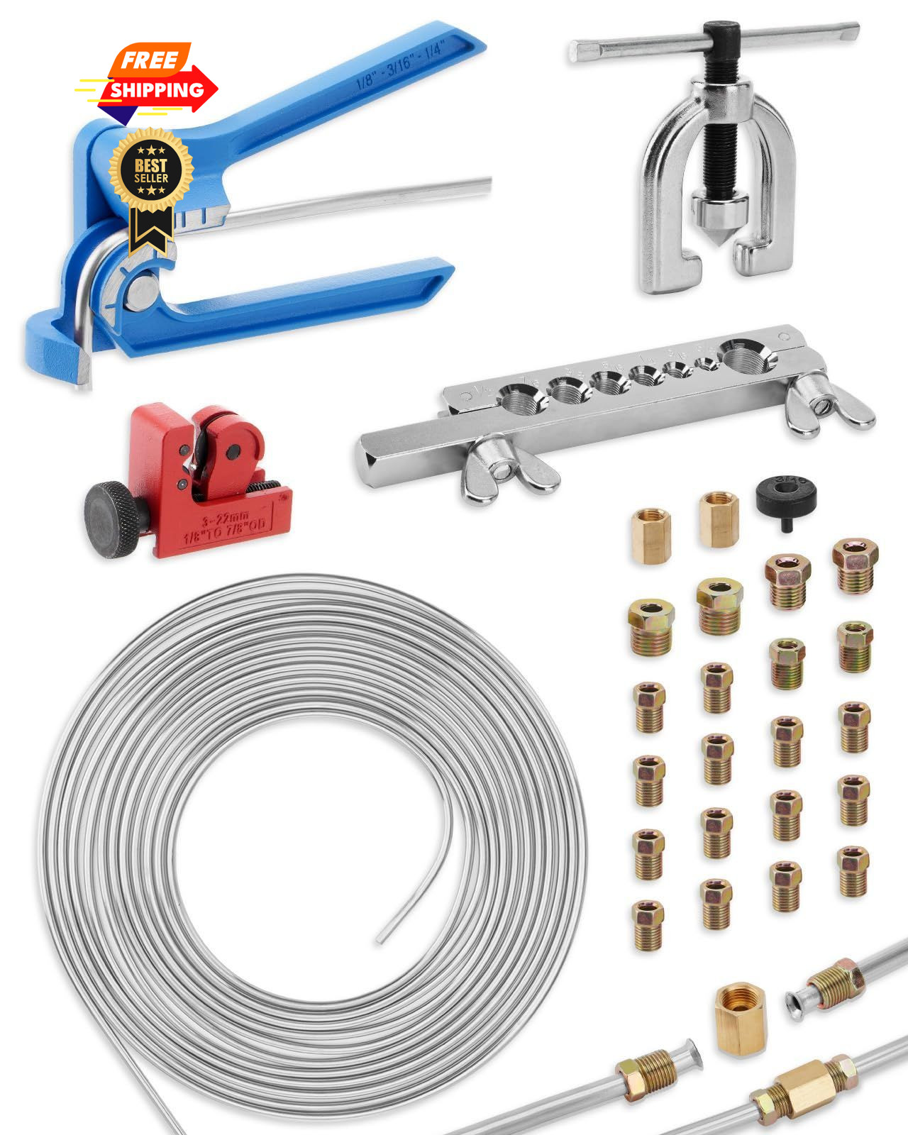 Turnirace 25 ft 3/16 in Brake Line Flaring Tool Kit Zinc-Plated