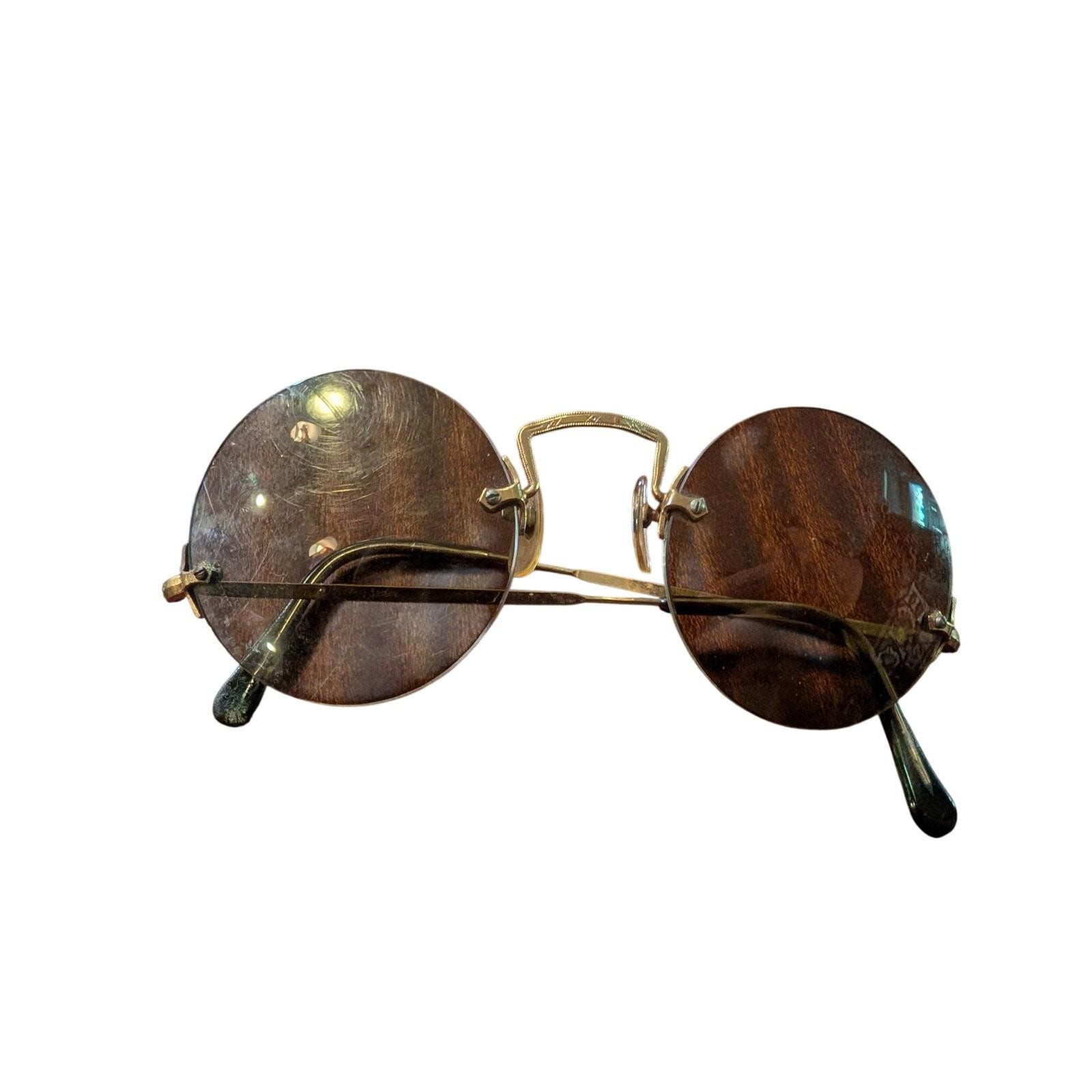 Vintage A. Sutain Gold Filled Rimless Round Sunglasses Signed Filigree