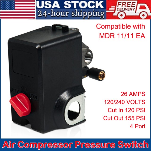 Pressure Switch For Air Compressor 120 Cut In 155 Cut Out 26A 4 Port#