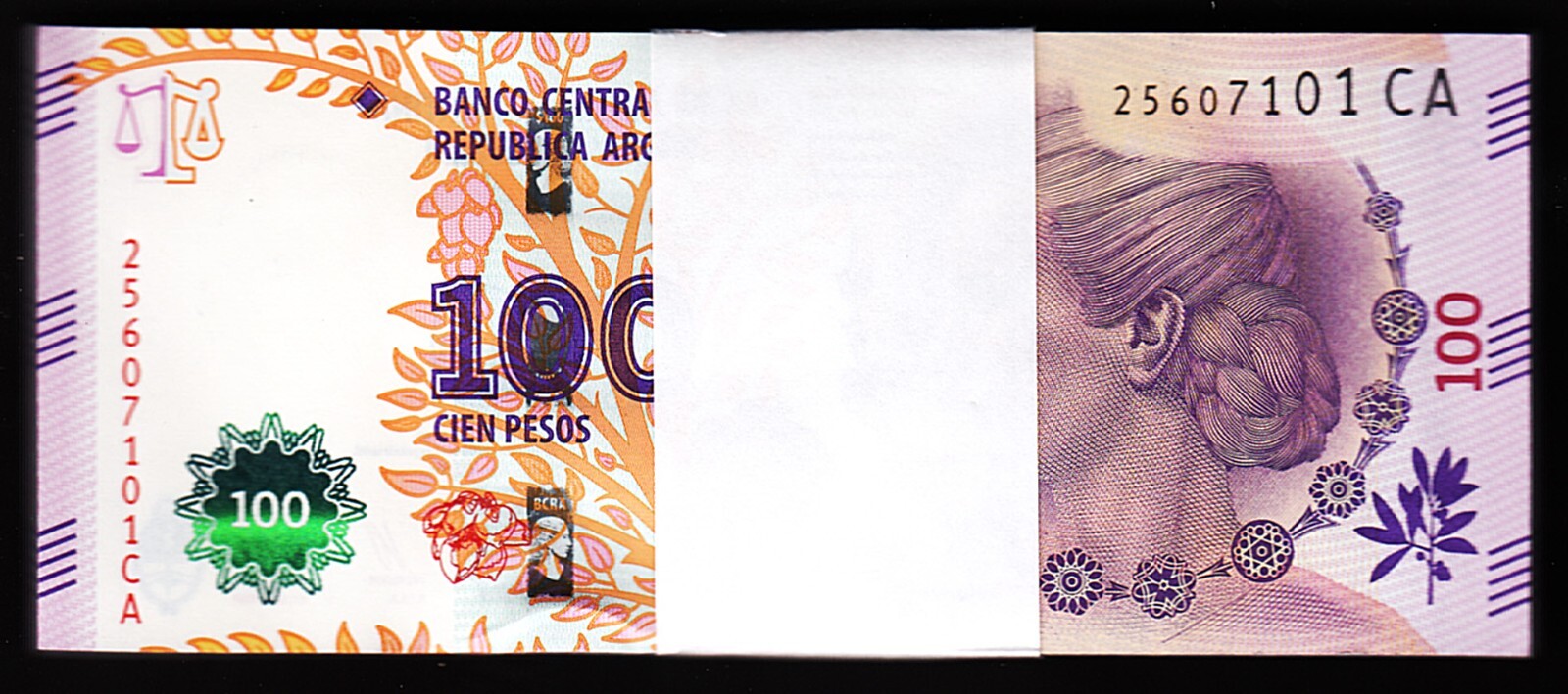 Argentina 100 Pesos 2012 (2016), UNC, ½ BUNDLE, Pack 50 PCS,EVA,P-358c,Suffix CA